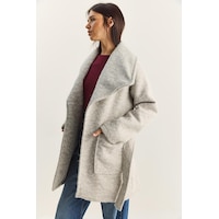 Shade Kadın Kruvaze Yaka Astarlı Kuşak Bağlamalı Kırçıllı Kaşe Kaban 99002 60283566 - Gri Shade Kadın Kruvaze Yaka Astarlı Kuşak Bağlamalı Kırçıllı Kaşe Kaban 99002 60283566 - Gri