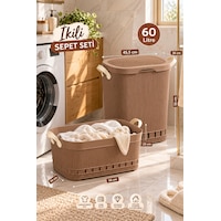 Porsima İkili Çamaşır Sepeti Seti 60 Litre Kapaklı Kirli Çamaşır Sepeti Ve Köşeli Still Çamaşır Sepeti Mokka Kahverengi Porsima İkili Çamaşır Sepeti Seti 60 Litre Kapaklı Kirli Çamaşır Sepeti Ve Köşeli Still Çamaşır Sepeti Mokka Kahverengi