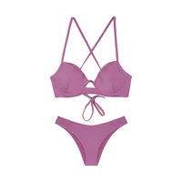Çapraz Askılı Parlak Dokulu Bikini Takımı Lila Çapraz Askılı Parlak Dokulu Bikini Takımı Lila