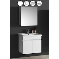 Çiğdem 55 Cm Beyaz Mdf Seramik Lavabolu Asma Banyo Dolabı Takımı Beyaz - Beyaz