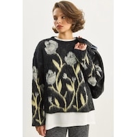 Shade Kadın Bisiklet Yaka Çiçek Desenli Şardonlu Oversize Triko Kazak 4915 60283587 - Siyah Shade Kadın Bisiklet Yaka Çiçek Desenli Şardonlu Oversize Triko Kazak 4915 60283587 - Siyah