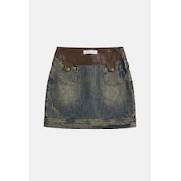 Kadın Koyu Kot 2w6-8 Straight Deri Detaylı Esnek Kumaş Tasarım Mini Denim Etek Kadın Koyu Kot 2w6-8 Straight Deri Detaylı Esnek Kumaş Tasarım Mini Denim Etek