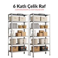 Çelik Raf 6 Katlı 2'li 31x75x200 & 31x93x200cm Raf Sistemi, Depo Rafı, Arşiv Rafı, Kiler Rafı, Çok Amaçlı Raf Galvaniz Çelik Raf 6 Katlı 2'li 31x75x200 & 31x93x200cm Raf Sistemi, Depo Rafı, Arşiv Rafı, Kiler Rafı, Çok Amaçlı Raf Galvaniz