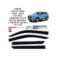 Chery Tiggo 7 Pro 2025 2026 Uyumlu Chrome Style Metal Kromlu Cam Rüzgarlığı 4 Parça Sunplex Chery Tiggo 7 Pro 2025 2026 Uyumlu Chrome Style Metal Kromlu Cam Rüzgarlığı 4 Parça Sunplex