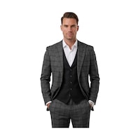 Deepsea Erkek Antrasit Slim Fit Ekose 3 Lü Takım Elbise Siyah Yelekli Kare Desenli Takım 2601589 Deepsea Erkek Antrasit Slim Fit Ekose 3 Lü Takım Elbise Siyah Yelekli Kare Desenli Takım 2601589