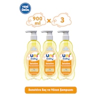 Uni Baby Sensitive Saç Ve Vücut Şampuanı 900 ML 3'lü Uni Baby Sensitive Saç Ve Vücut Şampuanı 900 ML 3'lü