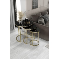 3'lü Zigon Sehpa Gold Ayak Siyah Ayna 3'lü Zigon Sehpa Gold Ayak Siyah Ayna