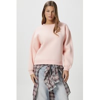Kadın Cozy İçi Polarlı Soft Pembe Basic Bisiklet Yaka Pamuklu Kalın Örme Sweatshirt Kadın Cozy İçi Polarlı Soft Pembe Basic Bisiklet Yaka Pamuklu Kalın Örme Sweatshirt