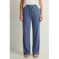 Elemge %100 Pamuk Süprem Kadın Pijama Altı Bol Kalıp Compact Penye İndigo Geniş Paça Ipli Terletmez Alt Elemge %100 Pamuk Süprem Kadın Pijama Altı Bol Kalıp Compact Penye İndigo Geniş Paça Ipli Terletmez Alt
