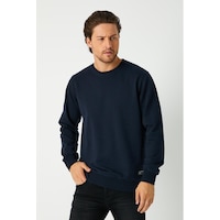 MMetalic Erkek Lacivert Basic Bisiklet Yaka Sweatshirt MMetalic Erkek Lacivert Basic Bisiklet Yaka Sweatshirt