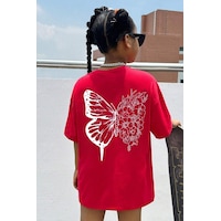 Uyguntarz Çocuk Flower Butterfly Baskılı Pamuklu Tshirt Kırmızı Uyguntarz Çocuk Flower Butterfly Baskılı Pamuklu Tshirt Kırmızı