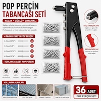 Pop Perçin Tabancası Seti 4 Farklı Ebat 36 Adet Perçinli Pop Perçin Tabancası Seti 4 Farklı Ebat 36 Adet Perçinli