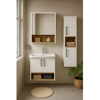 Dmz Home Concept Legna 80 Cm Beyaz-ahşap Renkli, Seramik Lavabolu, Alt - Üst Ve Boy Dolaplı Mdf Banyo Dolabı Seti Dmz Home Concept Legna 80 Cm Beyaz-ahşap Renkli, Seramik Lavabolu, Alt - Üst Ve Boy Dolaplı Mdf Banyo Dolabı Seti