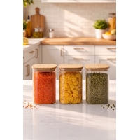 Porsima 6-3 Bambu Vakumlu Kapaklı Kare Borsilikat Cam 3lü Kavanoz Seti Saklama Kabı 1250ml 9,5x15cm Ahşap - Şeffaf Porsima 6-3 Bambu Vakumlu Kapaklı Kare Borsilikat Cam 3lü Kavanoz Seti Saklama Kabı 1250ml 9,5x15cm Ahşap - Şeffaf