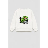 Monila Erkek Çocuk 3 İplik Kumaş Dinozor Baskılı Pamuklu Sweatshirt Ekru Monila Erkek Çocuk 3 İplik Kumaş Dinozor Baskılı Pamuklu Sweatshirt Ekru