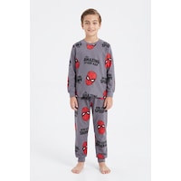 Bunny Hopp Erkek Çocuk Uzun Kollu Pijama Takımı %100 Pamuk Kırmızı Maske Desenli Penye Gri Bunny Hopp Erkek Çocuk Uzun Kollu Pijama Takımı %100 Pamuk Kırmızı Maske Desenli Penye Gri