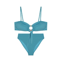 Orta Halka Detaylı Yüksek Bel İkili Bikini Takım Yeşil Orta Halka Detaylı Yüksek Bel İkili Bikini Takım Yeşil