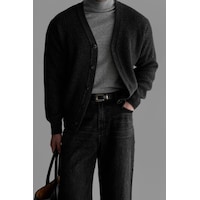 Tarz Cool Erkek Regular Fit Düğmeli V Yaka Triko Hırka Füme Tarz Cool Erkek Regular Fit Düğmeli V Yaka Triko Hırka Füme