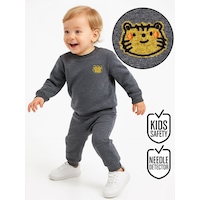 Denokids Kedi Erkek Bebek Koyu Gri Eşofman Takım Denokids Kedi Erkek Bebek Koyu Gri Eşofman Takım