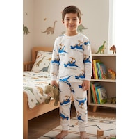 Bunny Hopp Erkek Çocuk Dinozor Desenli Pijama Takımı %100 Pamuk Beyaz Uzun Kollu Ev Giyimi Bunny Hopp Erkek Çocuk Dinozor Desenli Pijama Takımı %100 Pamuk Beyaz Uzun Kollu Ev Giyimi