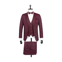 İmza Bordo Desenli Armürlü Mono Yaka Astarlı Yelekli 6 Drop Slim Fit Dar Kesim Smokin Damatlık 1001195219-Bordo İmza Bordo Desenli Armürlü Mono Yaka Astarlı Yelekli 6 Drop Slim Fit Dar Kesim Smokin Damatlık 1001195219-Bordo