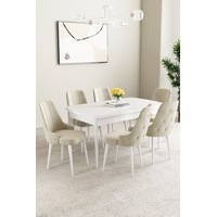 Clara Beyaz 80x132 Açılabilir Yemek Odası Takımı 6 Adet Sandalye Ekru Clara Beyaz 80x132 Açılabilir Yemek Odası Takımı 6 Adet Sandalye Ekru