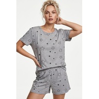 Bisiklet Yaka Örme Şort Takım Gri Yıldız Bisiklet Yaka Örme Şort Takım Gri Yıldız