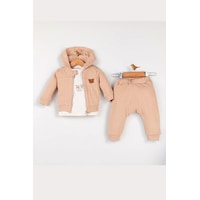 Cantoy Erkek Bebek Ayı Desenli Hırkalı 3'lü Takım Açık Kahverengi Cantoy Erkek Bebek Ayı Desenli Hırkalı 3'lü Takım Açık Kahverengi
