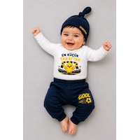 Babyden's %100 Pamuk Sarı Lacivert En Küçük Taraftar 3'lü Yenidoğan Bebek Takımı Uzun Kollu Body Pantolon Şapka Set Babyden's %100 Pamuk Sarı Lacivert En Küçük Taraftar 3'lü Yenidoğan Bebek Takımı Uzun Kollu Body Pantolon Şapka Set