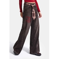 Kadın 4w6-156 Wide Leg Nakış Ve Kravat Detaylı Özel Tasarım Denim Jean Kahve Kadın 4w6-156 Wide Leg Nakış Ve Kravat Detaylı Özel Tasarım Denim Jean Kahve