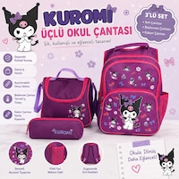Kuromi Desenli Mor Renk Üçlü Kız Çocuk İlkokul Çantası + Termal Beslenme Çantası + Kalemlik Kuromi Desenli Mor Renk Üçlü Kız Çocuk İlkokul Çantası + Termal Beslenme Çantası + Kalemlik