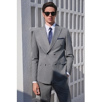 İmza Füme-gri Kırlangıç Yaka Kruvaze 6 Drop Slim Fit Tam Astar Esnek Takım Elbise 1001260173 Füme - Gri