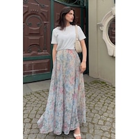 Madmext Ekru Çiçek Desenli Vintage Şifon Maxi Etek Mg2776 Madmext Ekru Çiçek Desenli Vintage Şifon Maxi Etek Mg2776