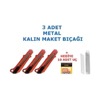 3 Adet Metal Maket Bıçağı Falçata Kalın + 10 Yedek Uç 3 Adet Metal Maket Bıçağı Falçata Kalın + 10 Yedek Uç