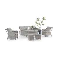 Deniz Rattan Puflu Bahçe Balkon Takımı 3+1+1 Gri Deniz Rattan Puflu Bahçe Balkon Takımı 3+1+1 Gri