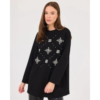 Scl Kadın Yuvarlak Yaka Taşlı Sweatshirt 10002422311004 Siyah Scl Kadın Yuvarlak Yaka Taşlı Sweatshirt 10002422311004 Siyah