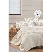 Vionel Home Pamuklu Waffle Desen Ponponlu Çift Kişilik Pike Krem Vionel Home Pamuklu Waffle Desen Ponponlu Çift Kişilik Pike Krem