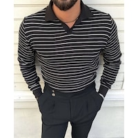 Siyah Erkek Slim Fit Polo Yaka Patlı Triko Kazak-trz19132r04s Siyah