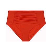 Büyük Beden Drape Detaylı Toparlayıcı Yüksek Bel Kadın Bikini Alt Mercan
