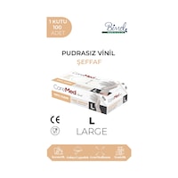 Vinil Şeffaf Pudrasız Muayene Eldiveni L - 1 Paket 100'lü Vinil Şeffaf Pudrasız Muayene Eldiveni L - 1 Paket 100'lü