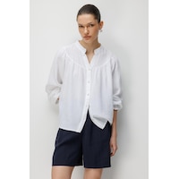 Mixray 4733 Kadın Büzgü Robalı Uzun Kol Müslin Gömlek Beyaz Beyaz Mixray 4733 Kadın Büzgü Robalı Uzun Kol Müslin Gömlek Beyaz Beyaz