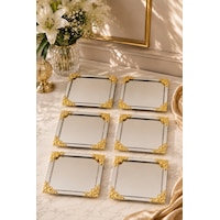 6 Lı Metal Kare Gül Model Sunum Servis Tepsisi Tepsi 22cm Altın - Beyaz 6 Lı Metal Kare Gül Model Sunum Servis Tepsisi Tepsi 22cm Altın - Beyaz