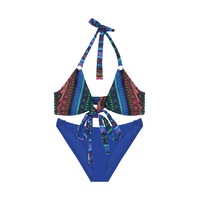 İpli Üçgen Kesim Boyundan Bağlamalı Desenli Bikini Takım İpli Üçgen Kesim Boyundan Bağlamalı Desenli Bikini Takım