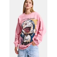 it's basic Kadın Pembe W5 Oversize Baskılı %100 Koton Organik Kumaş Sweatshirt