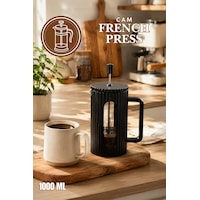 Porsima Smartpan Bv093 French Press Paslanmaz Çelik Süzgeçli Cam Bitki Çayı Demliği Kahve Presi - 1000 Ml Siyah
