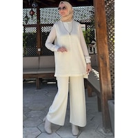 Rabia Şamlı Pantolonlu İç Takım Ekru Normal Rabia Şamlı Pantolonlu İç Takım Ekru Normal