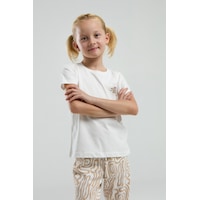 Toontoy Kız Çocuk Göğsü Baskılı Pijama Takım Bej