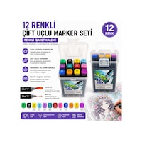 12 Renk Çift Uçlu Marker Kalem Seti Taşıma Kutulu Profesyonel Renkli İşaret Kalemi 12 Renk Çift Uçlu Marker Kalem Seti Taşıma Kutulu Profesyonel Renkli İşaret Kalemi
