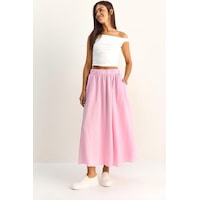 Shade Kadın Bel Lastikli Cep Detaylı Dökümlü Maxi Etek 7597 60286144 - Pembe Shade Kadın Bel Lastikli Cep Detaylı Dökümlü Maxi Etek 7597 60286144 - Pembe