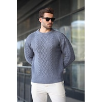 Madmext İndigo Örgü Desenli Triko Erkek Kazak E7425 İndigo Madmext İndigo Örgü Desenli Triko Erkek Kazak E7425 İndigo